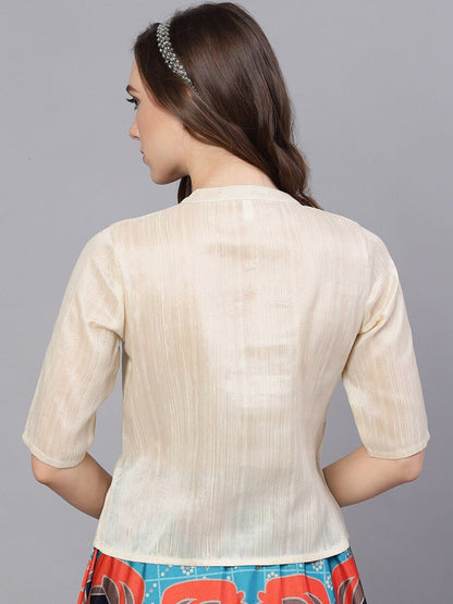 Women's Cream-Coloured Solid Shirt Style Top