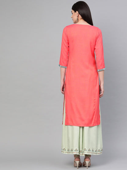 Women's Pink Quirky Embroidered Kurta