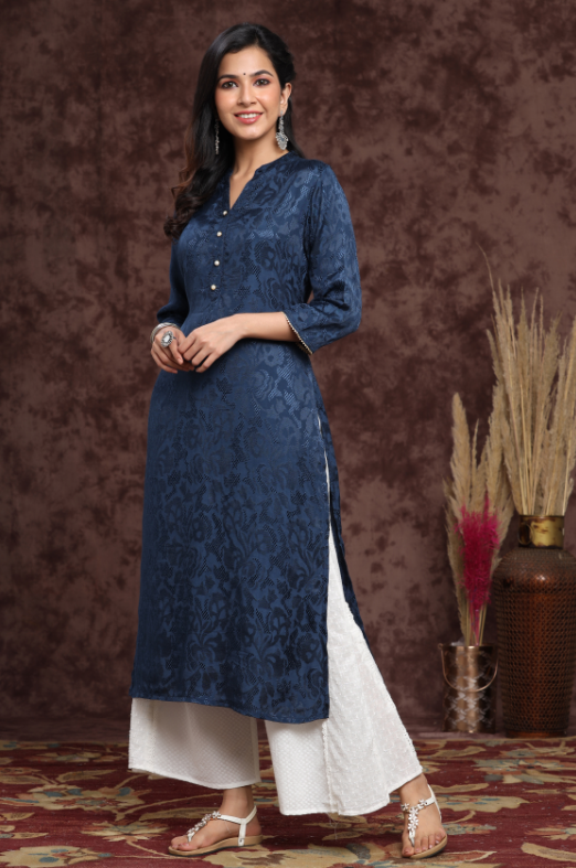 Women's Rayon Jacquard Straight Kurta