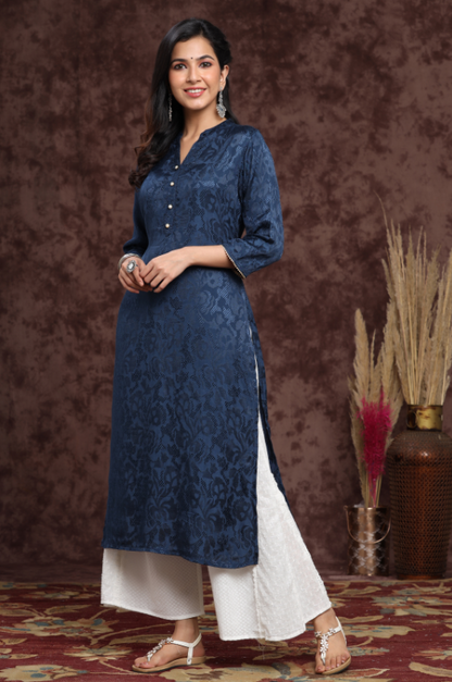 Women's Rayon Jacquard Straight Kurta