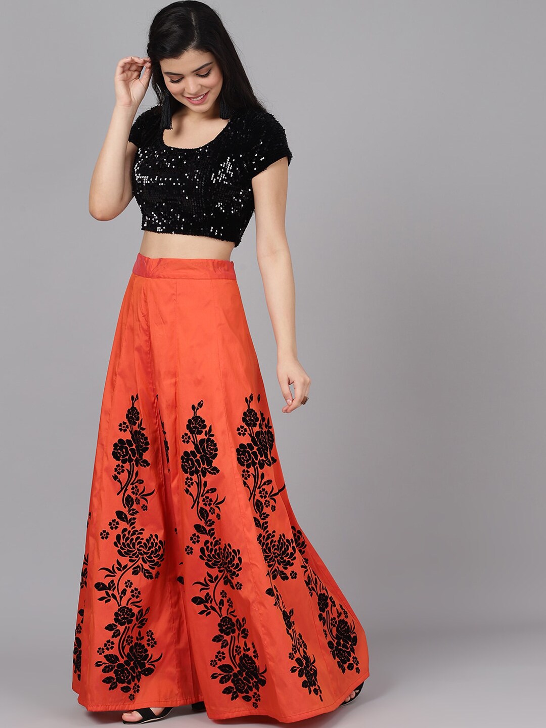 Women's Orange Lehenga Choli With Dupatta