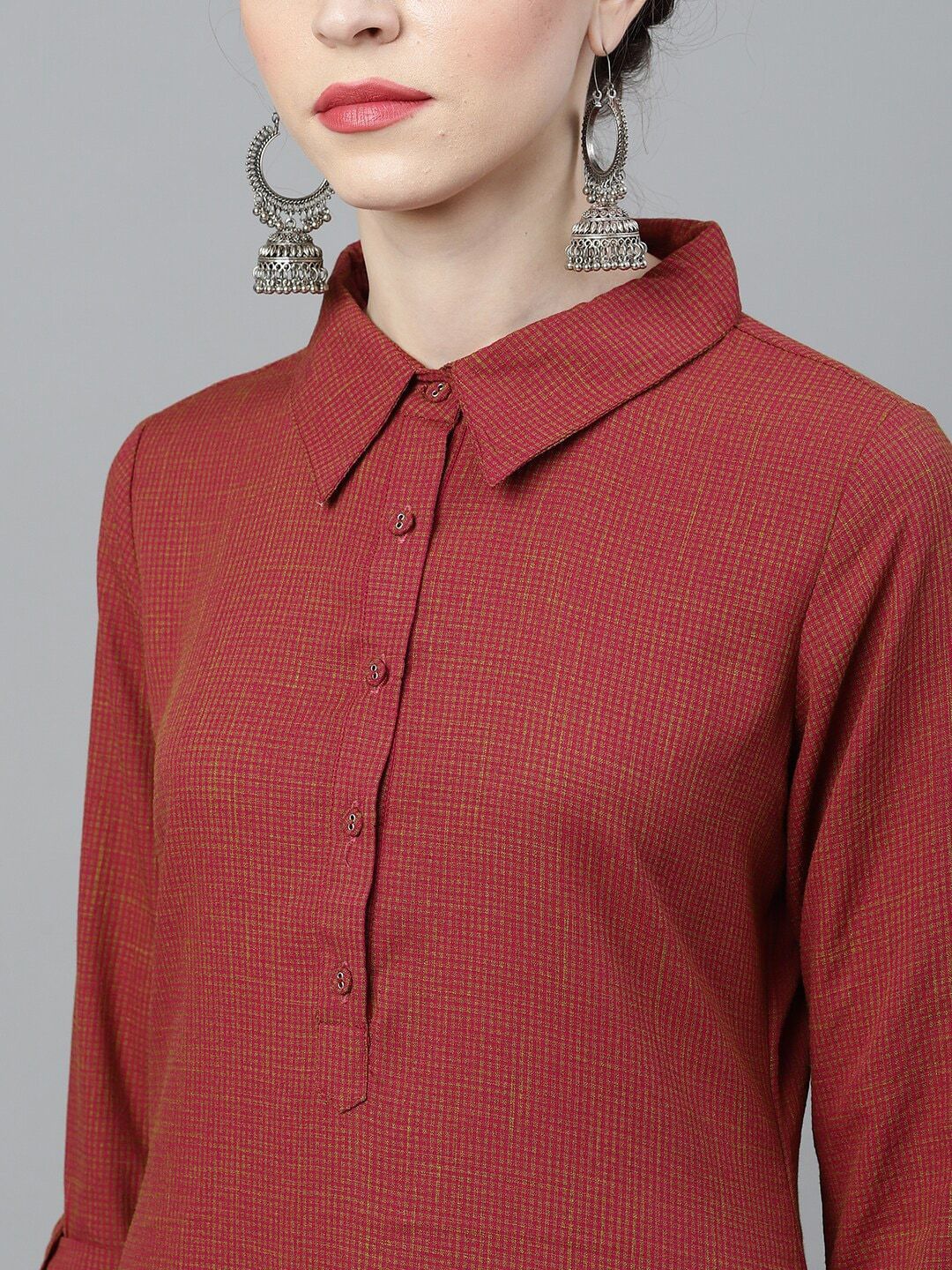 Women's  Maroon & Olive Green Solid Pathani Kurta