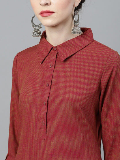 Women's  Maroon & Olive Green Solid Pathani Kurta