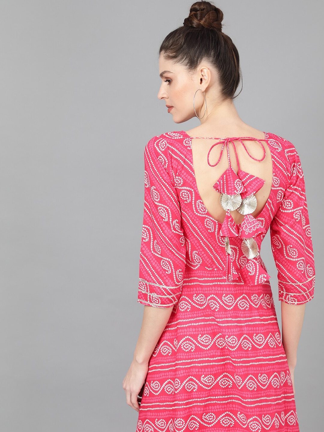 Women's  Pink Bandhani Printed Maxi Dress