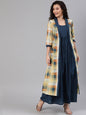 Women's  Navy Blue Solid Maxi Dress With Jacket