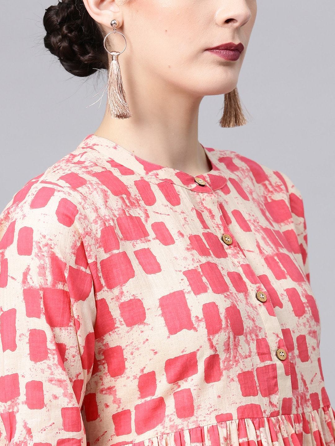 Women's Pink & Cream-Coloured Printed Tunic
