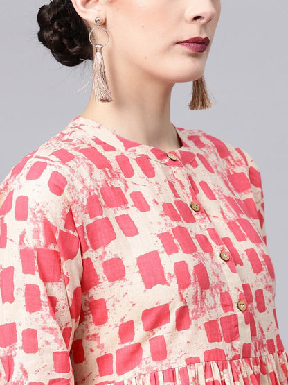 Women's Pink & Cream-Coloured Printed Tunic