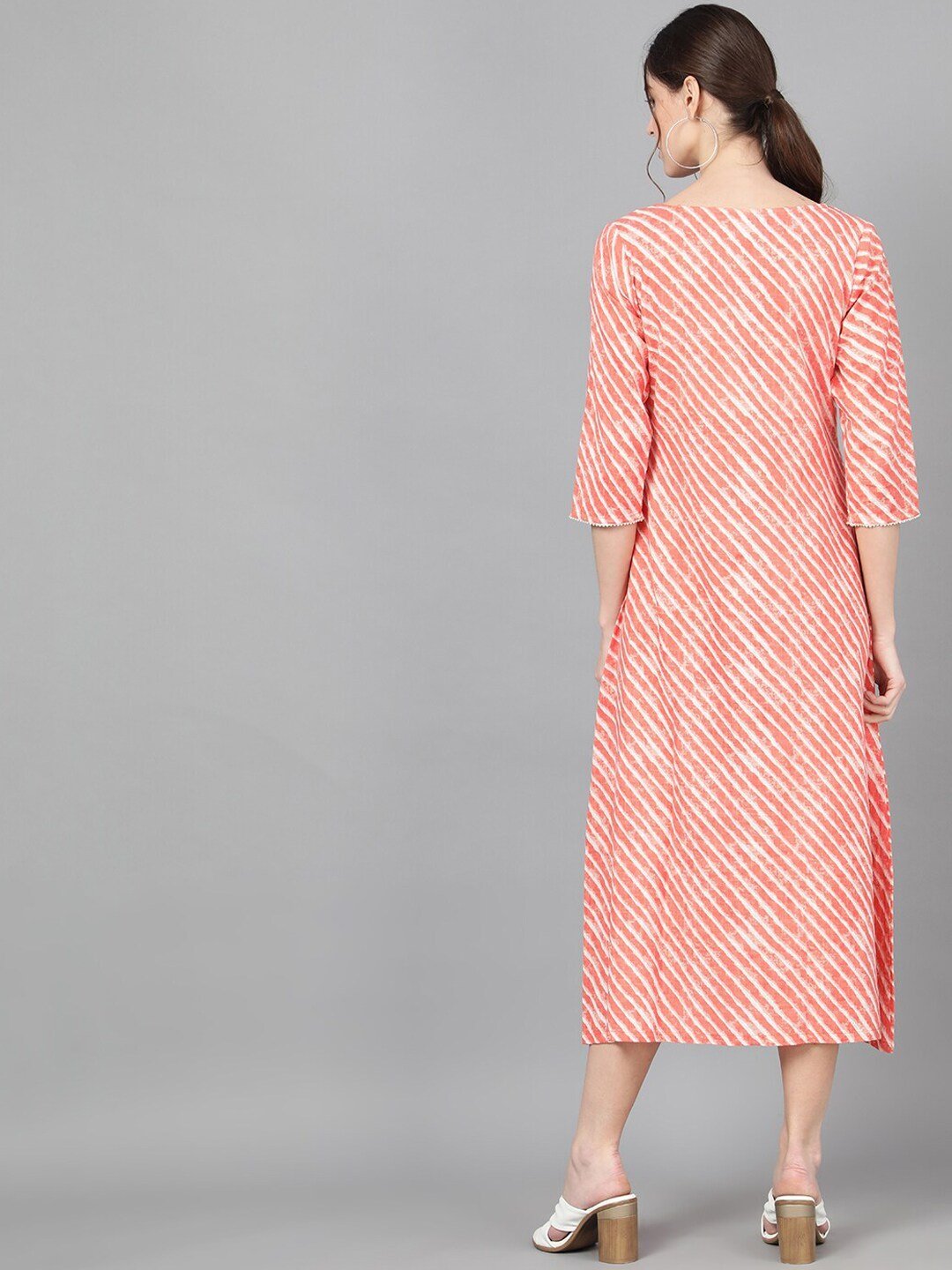 Women's  Peach-Coloured Printed A-Line Dress