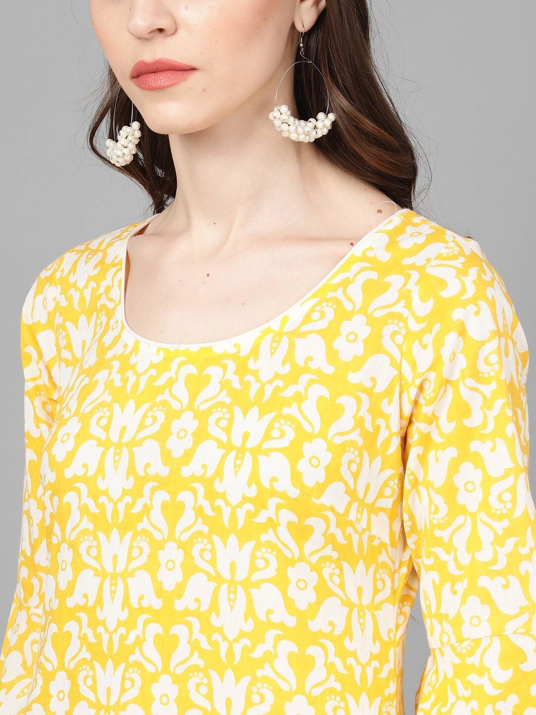 Women's  Yellow & White Printed Kurta with Palazzos