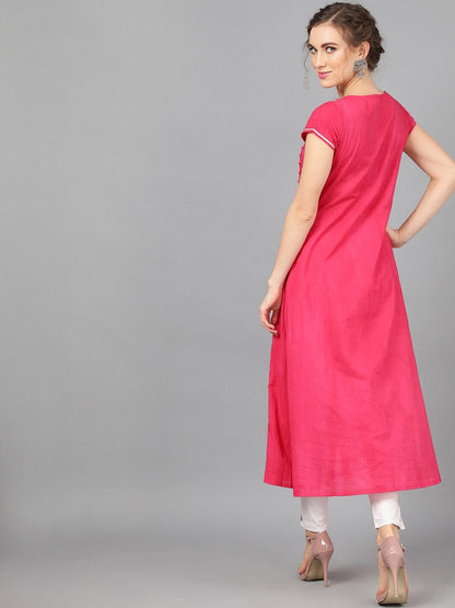 Women's  Magenta Printed A-Line Kurta