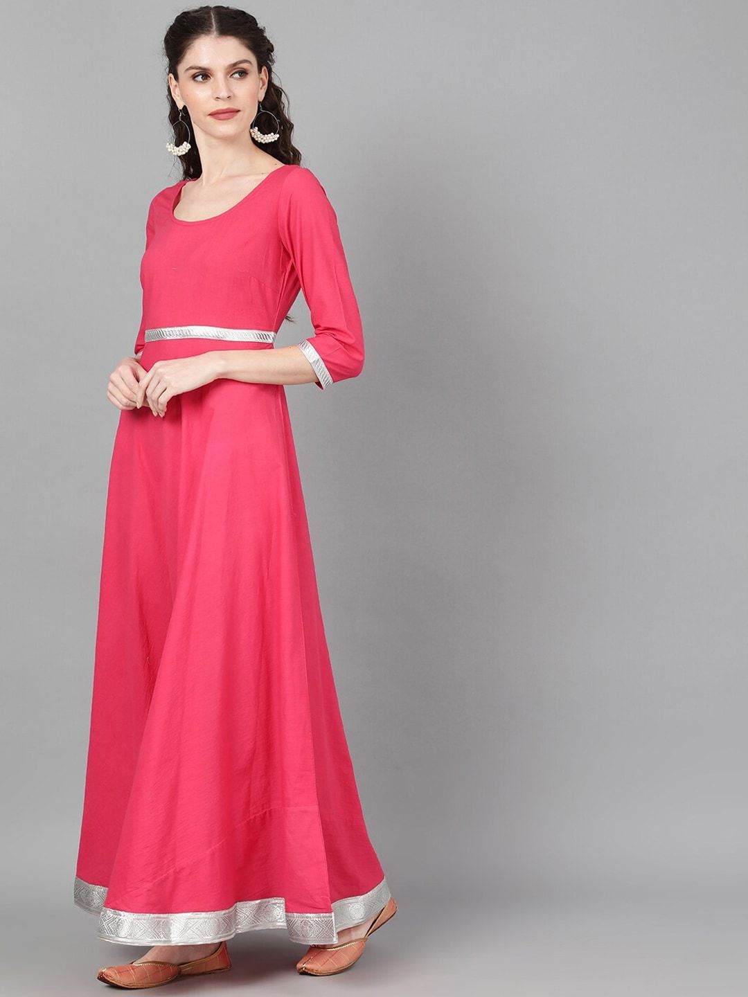 Women's  Magenta Solid Maxi Dress