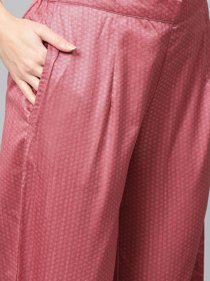 Women's  Pink Self Design Kurta with Palazzos & Dupatta