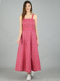 Women's Pink Cotton Printed Sleeveless Off Shoulder Casual Dress