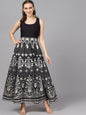 Women's  Black & Silver-Toned Printed Maxi Dress