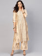 Women's  Beige & Black Block Print Kurta with Palazzos