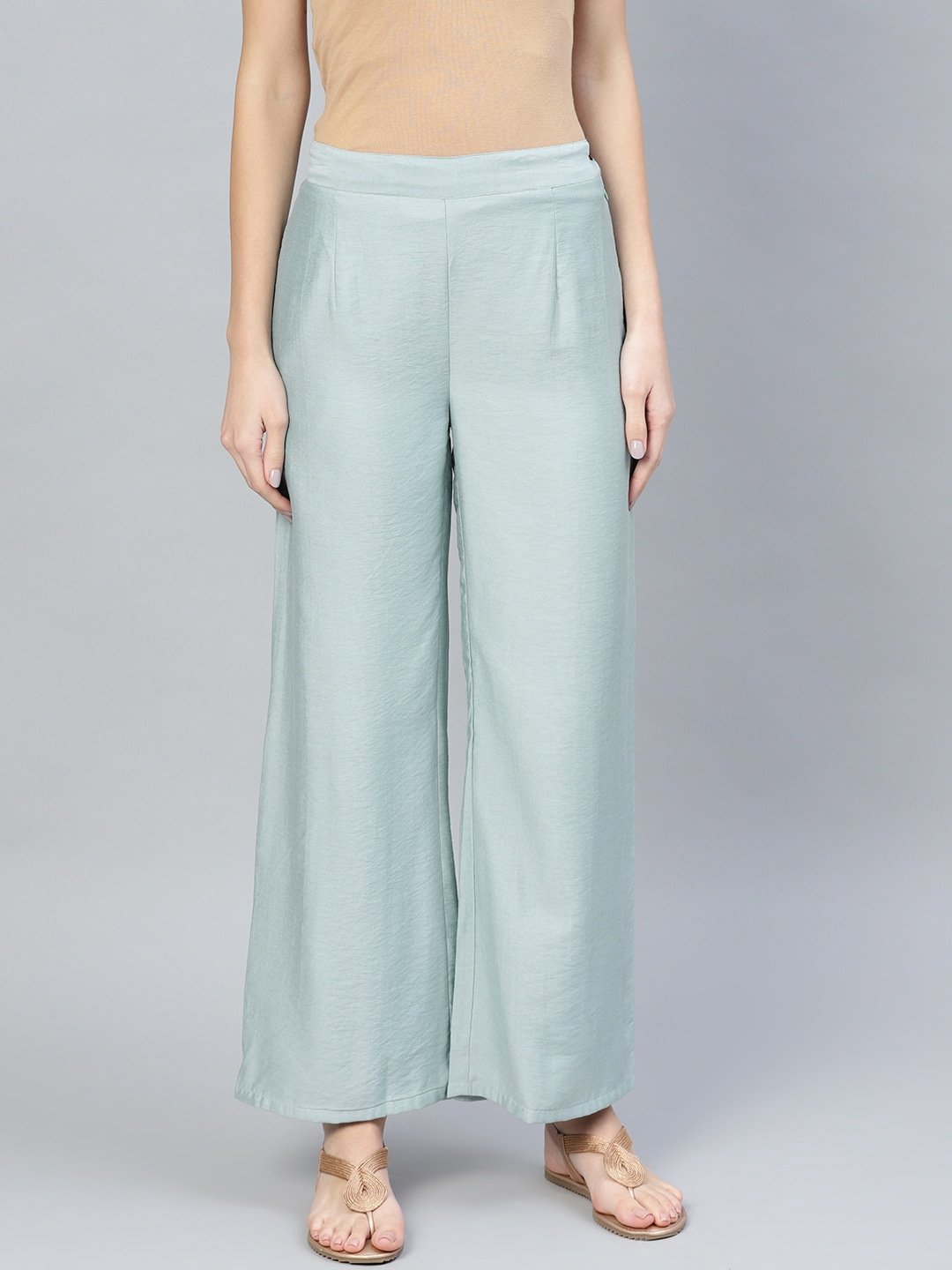 Women's  Blue Solid Straight Palazzos