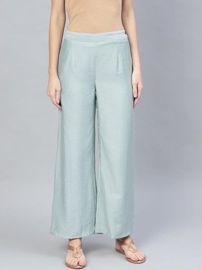 Women's  Blue Solid Straight Palazzos