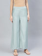 Women's  Blue Solid Straight Palazzos