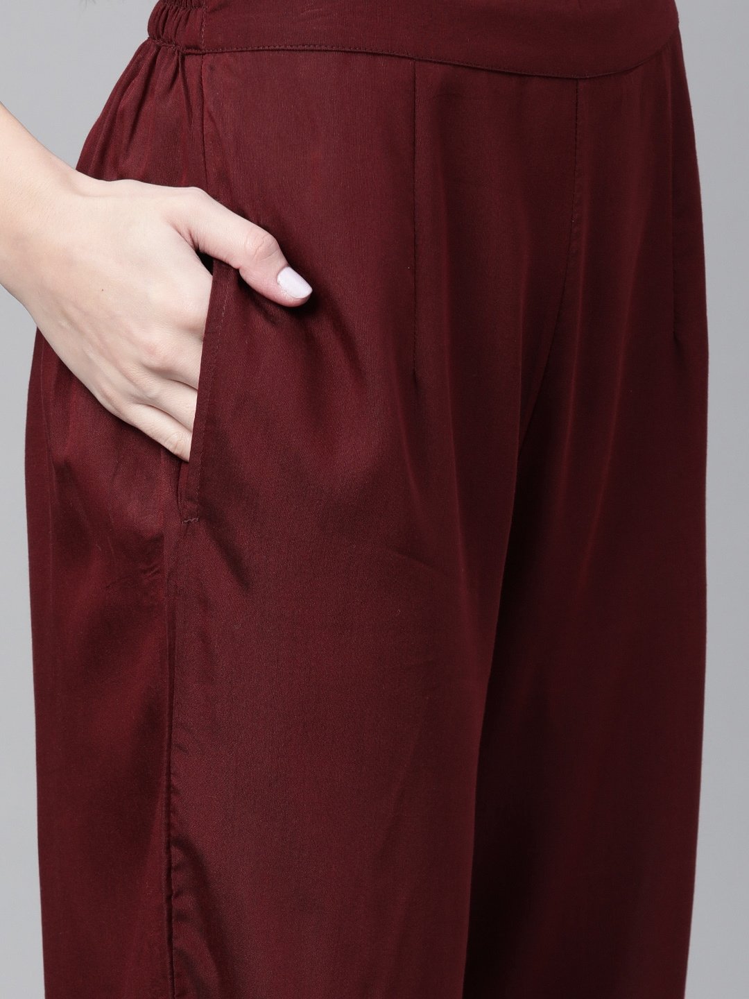 Women's  Maroon & Navy Blue Solid Kurta with Palazzos & Printed Dupatta