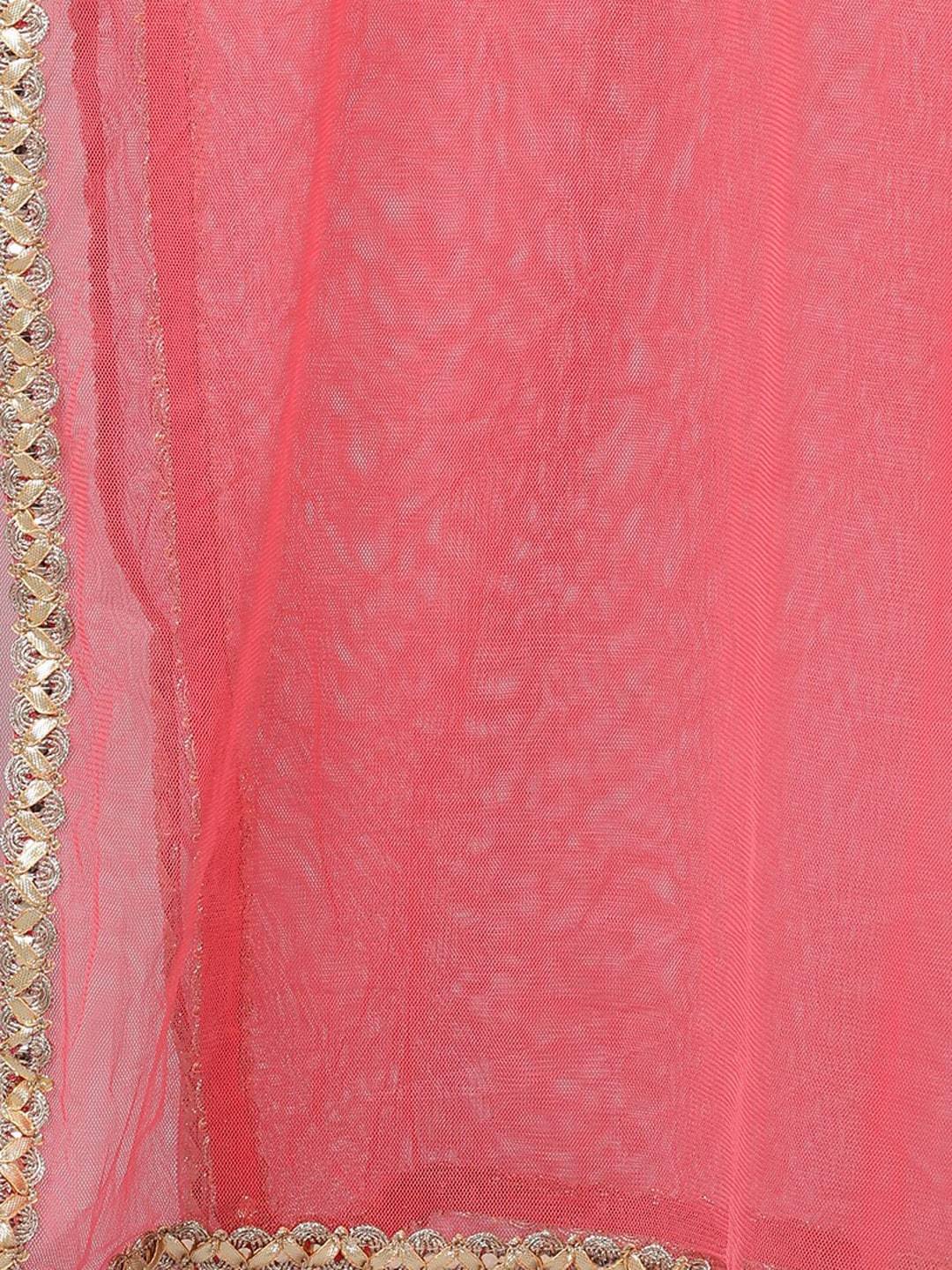Women's  Grey & Peach Woven Design Kurta with Churidar & Dupatta