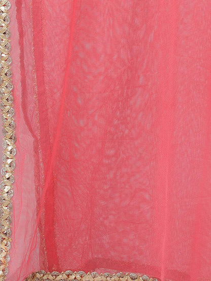 Women's  Grey & Peach Woven Design Kurta with Churidar & Dupatta