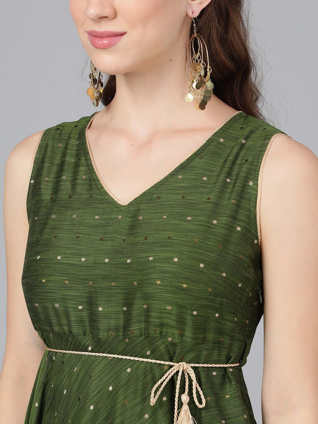 Women's  Green Self Design Empire Dress
