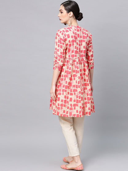 Women's Pink & Cream-Coloured Printed Tunic