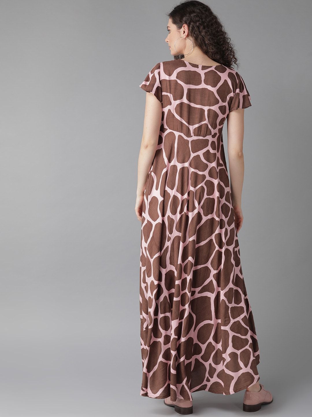 Women's  Pink & Brown Animal Printed Maxi Dress