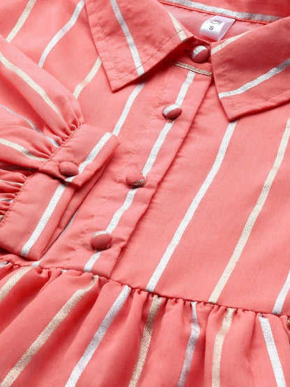 Couture Women's  Peach-Coloured & Silver Striped Tunic
