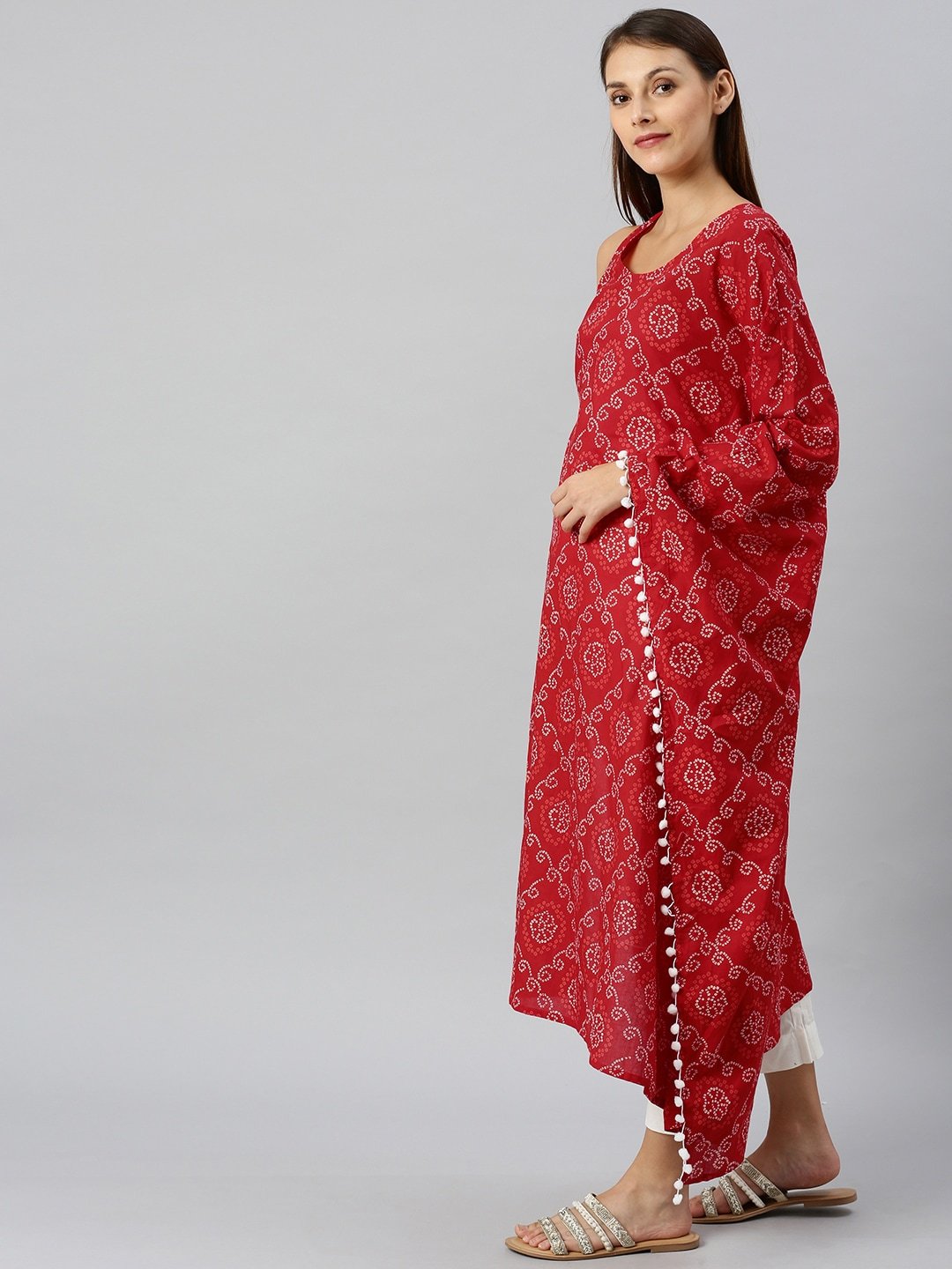 Women's  Red & White Printed A-Line Kurta