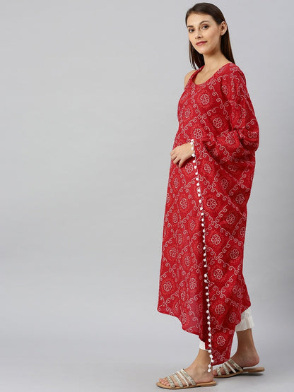 Women's  Red & White Printed A-Line Kurta