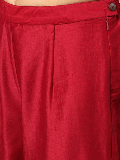 Women's  Maroon & Off-White Printed Kurta with Palazzos & Dupatta