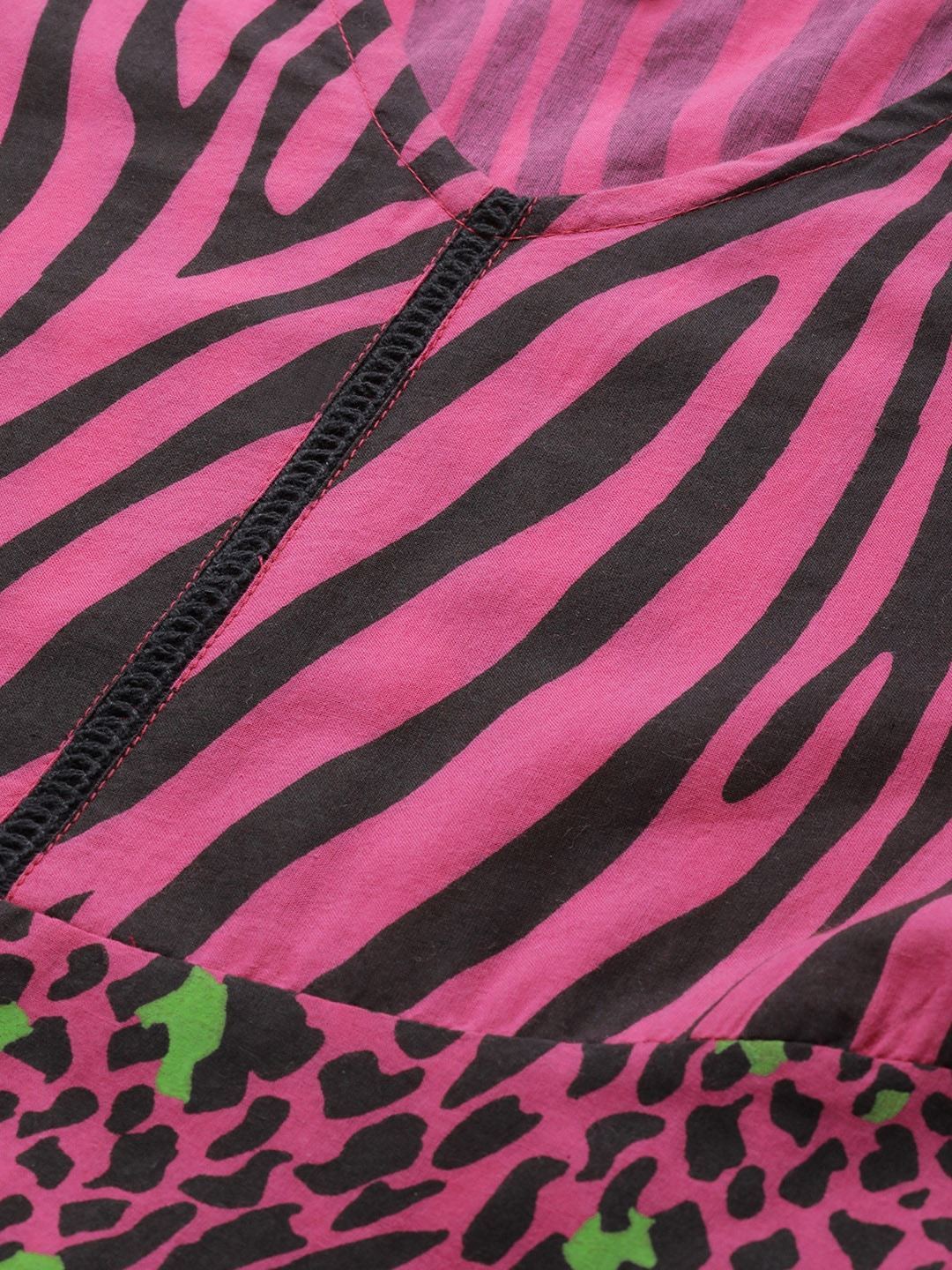 Women's  Pink & Black Animal Printed Fit and Flare Dress