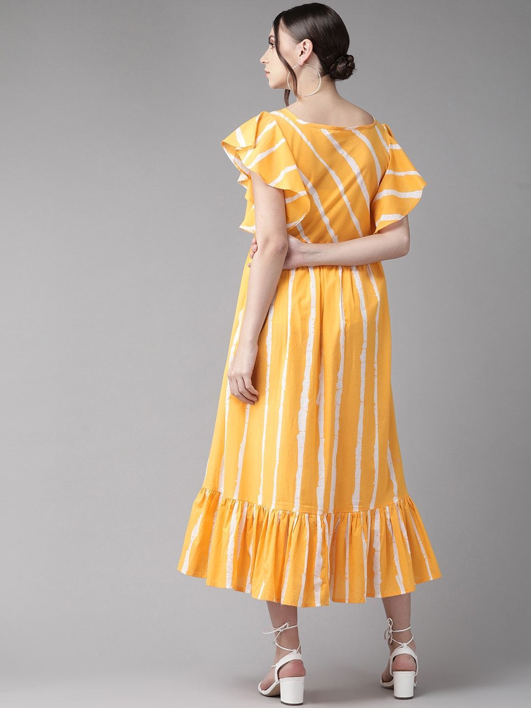 Women's  Mustard Yellow & White Striped A-Line Dress