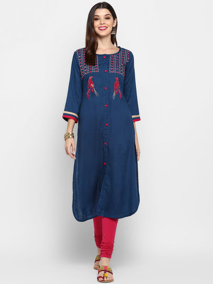Women's Dark Blue Rayon Kurta By Vbu