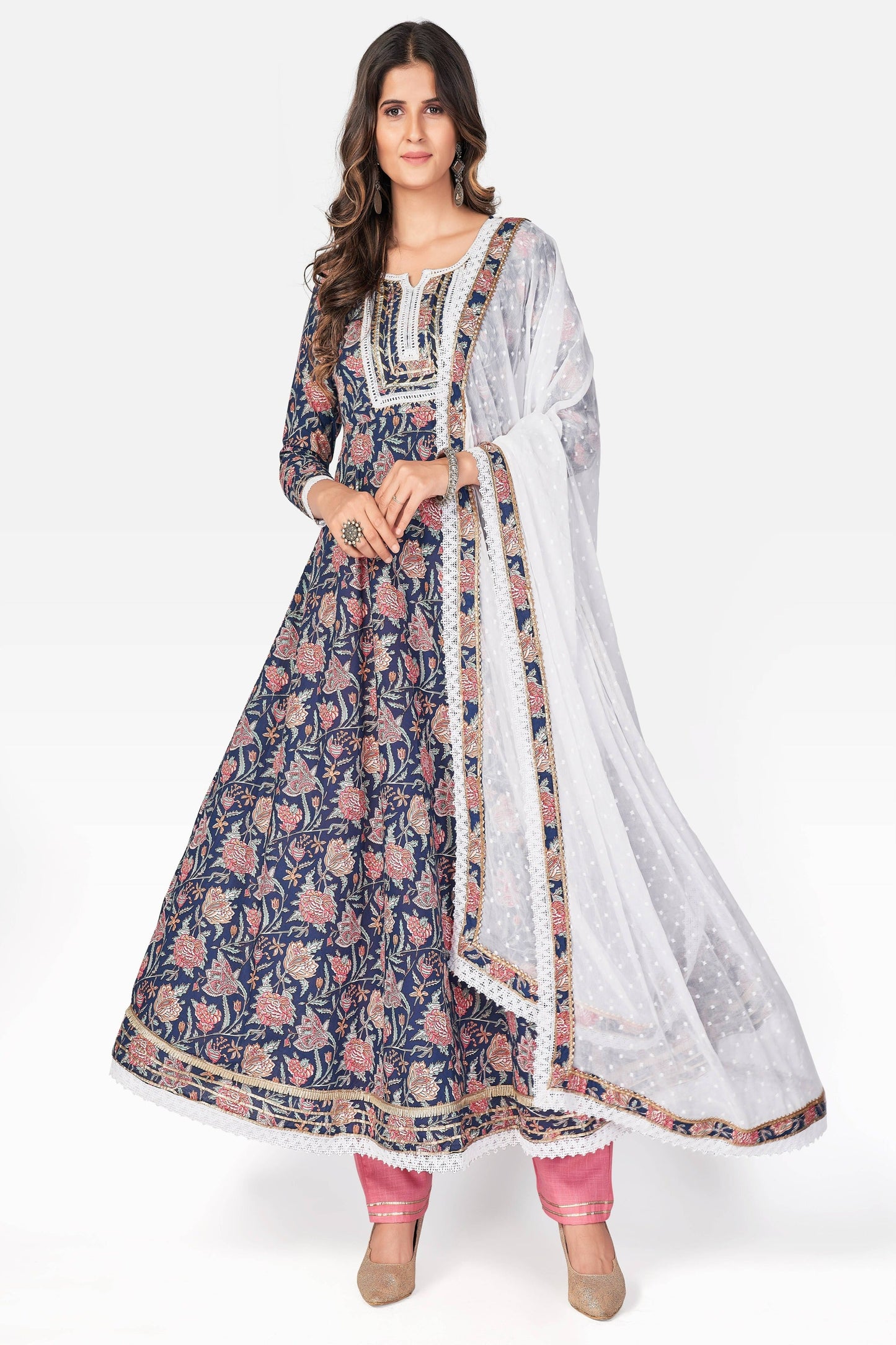 Women's Blue Anarkali Kurta With Pant & Dupatta By Vbuyz (3