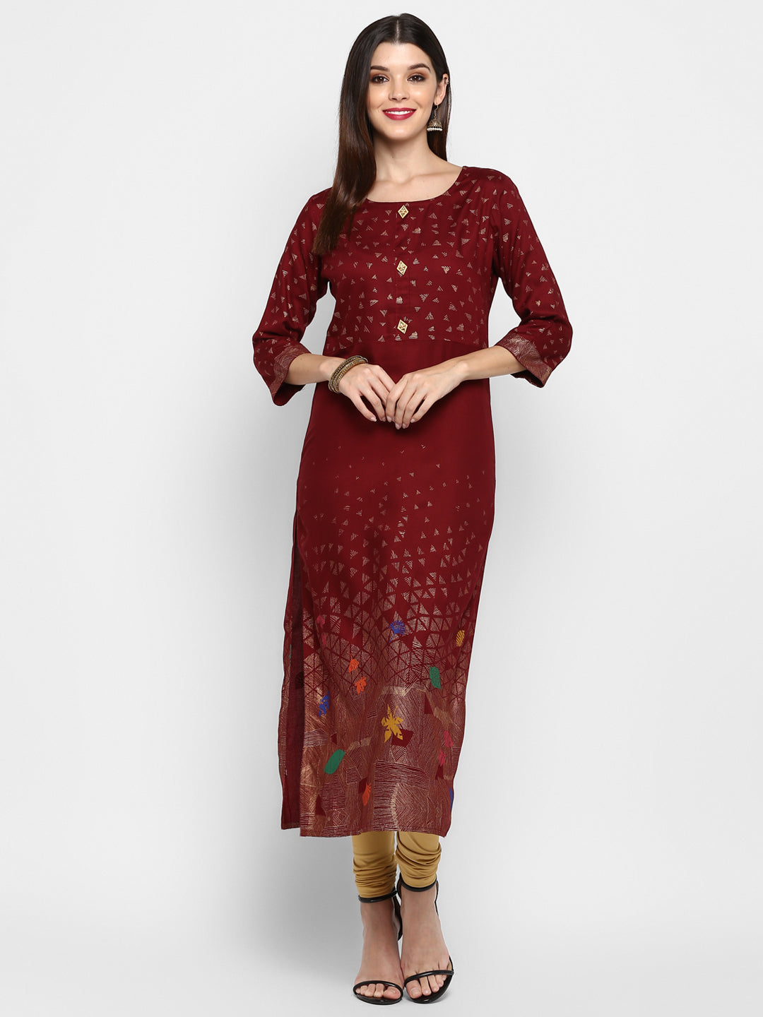 Women's Maroon Printed Kurta By Vbuyz- (