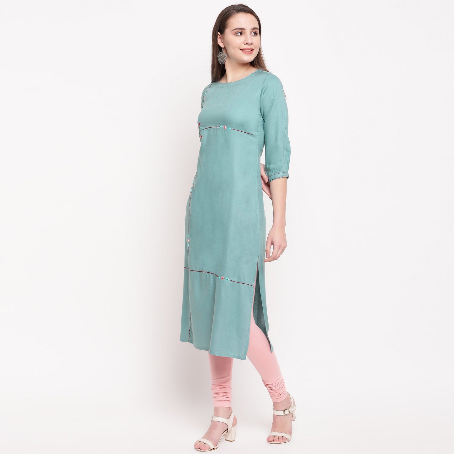 Women's Sea Green Rayon Kurta By Vu