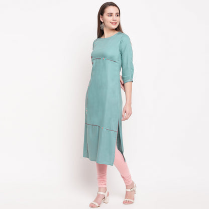 Women's Sea Green Rayon Kurta By Vu