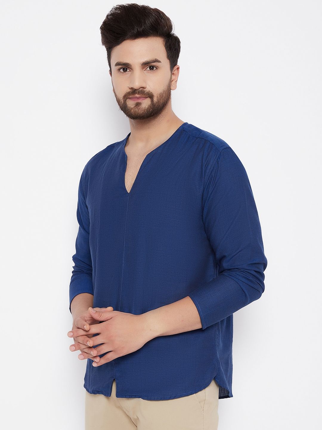 Men's Blue Solid Cotton Kurta1