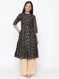 Buy_Women's_Black_Chanderi_Printed_A-Line_Kurta_Online_Trendia