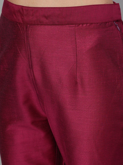 Women's  Magenta Solid Kurta with Trousers & Dupatta