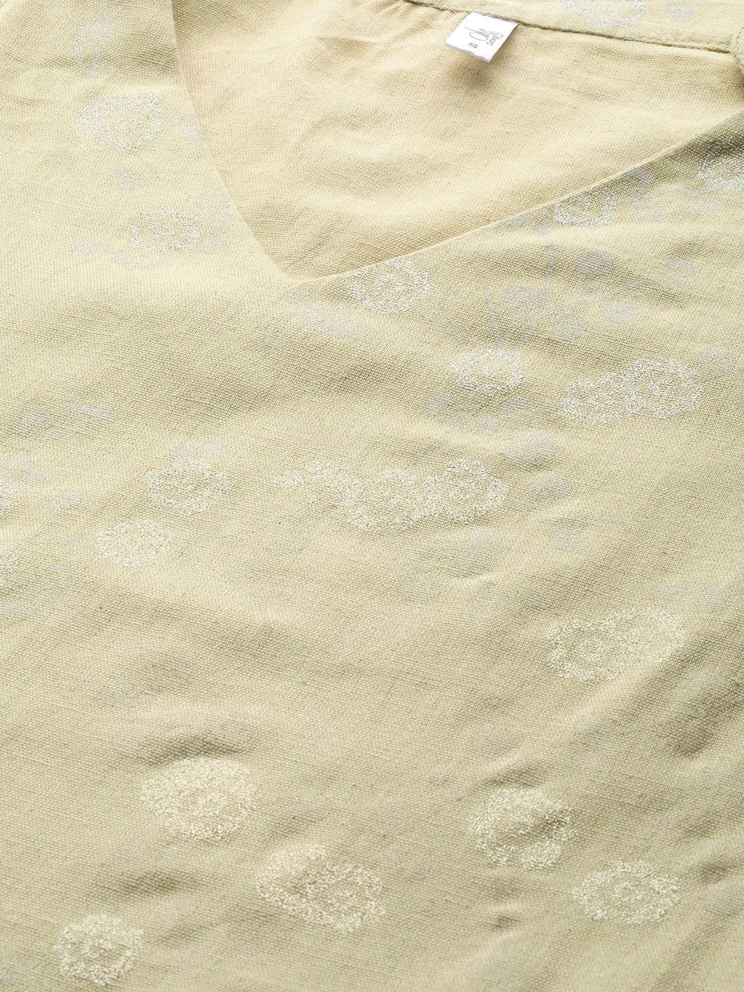 Women's  Beige & White Printed Kurta with Palazzos