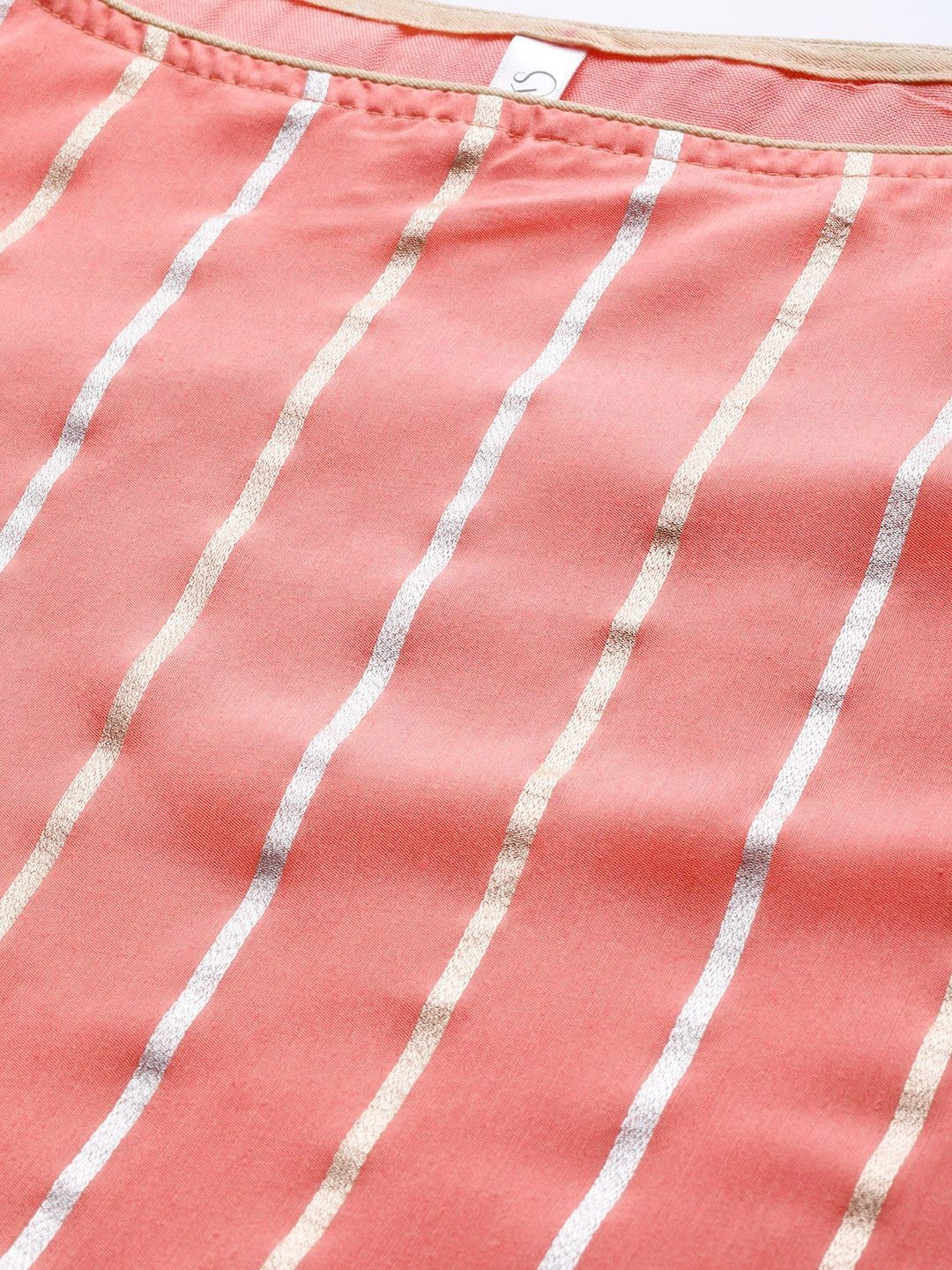 Women's  Peach-Coloured & Golden Striped Kurta with Palazzos