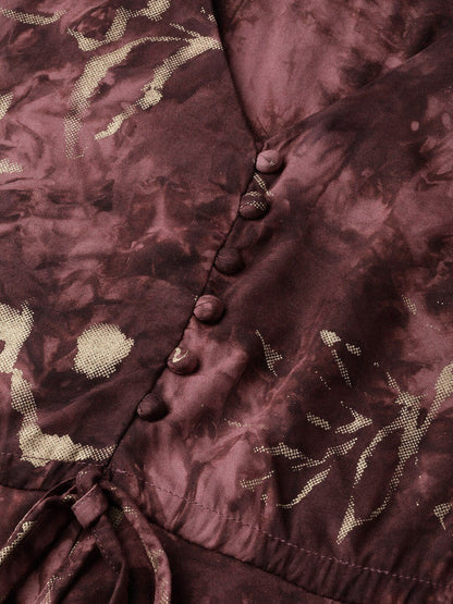 Women's  Mauve & Golden Printed Maxi Dress