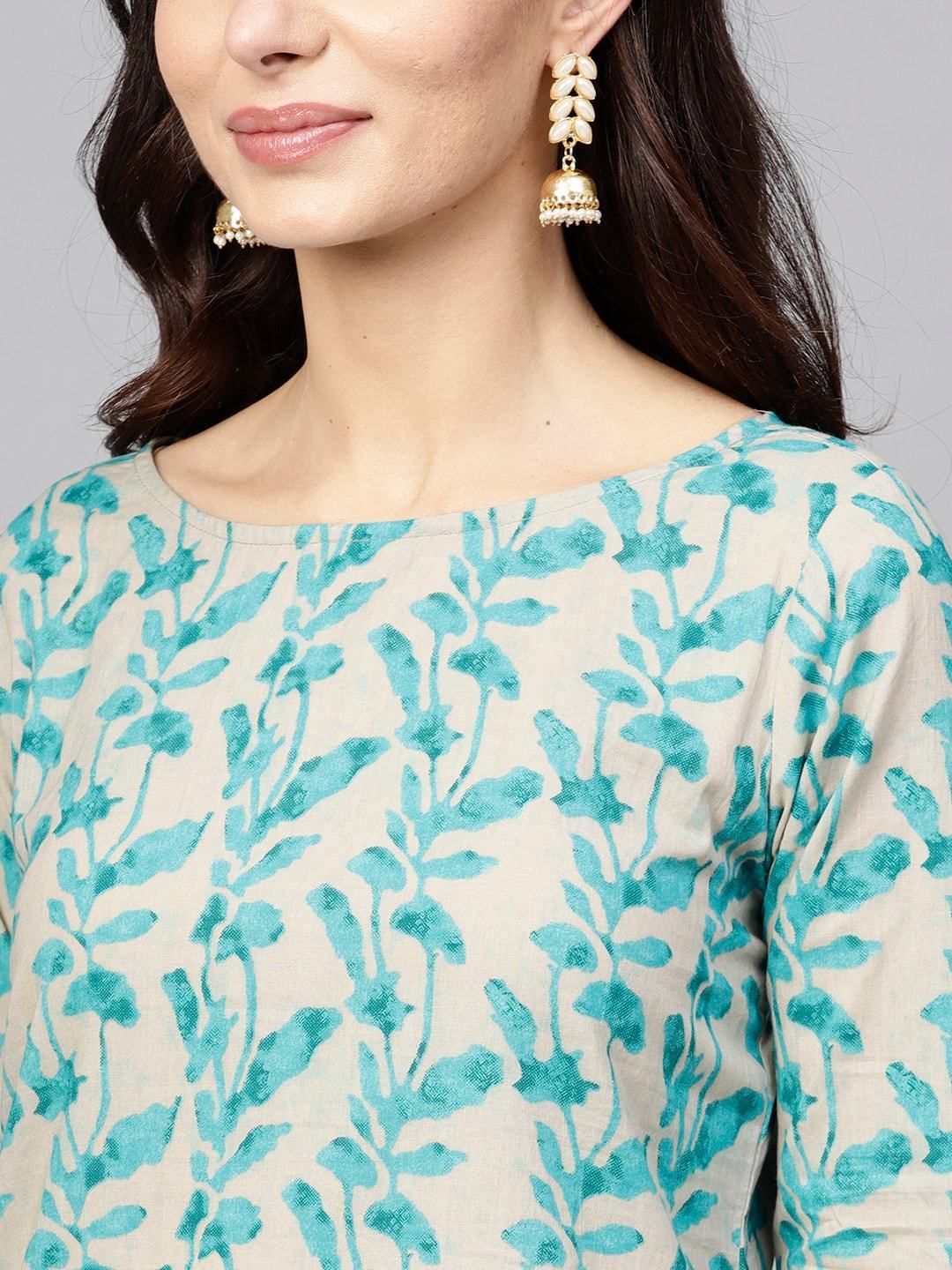 Women's  Blue & Grey Printed Kurta with Palazzos
