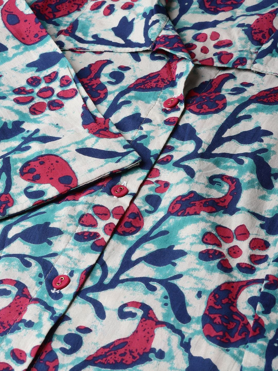 Women's  Off-White & Blue Printed Kurta with Palazzos