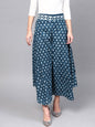 Women's  Blue & White Flared Block Print Palazzos