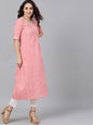 Women's  Peach-Coloured & White Striped A-Line Kurta