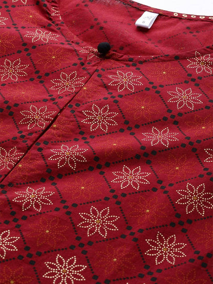 Women's  Maroon & Golden Printed Kurta with Palazzos